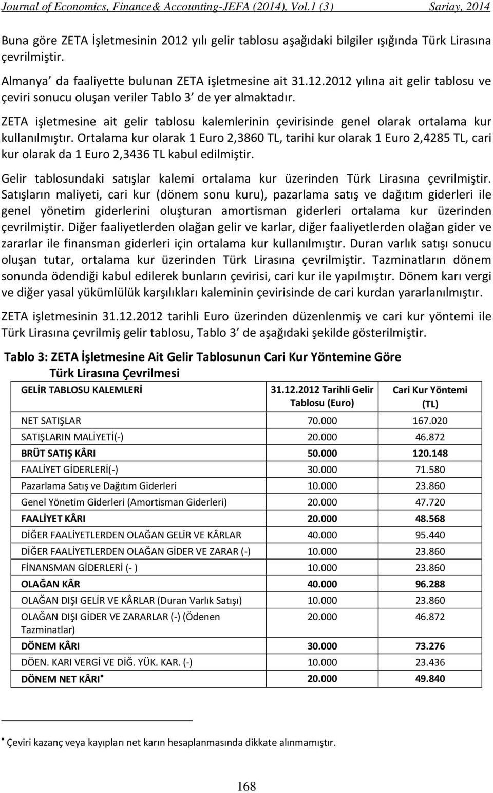 Ortalama kur olarak 1 Euro 2,3860 TL, tarihi kur olarak 1 Euro 2,4285 TL, cari kur olarak da 1 Euro 2,3436 TL kabul edilmiştir.