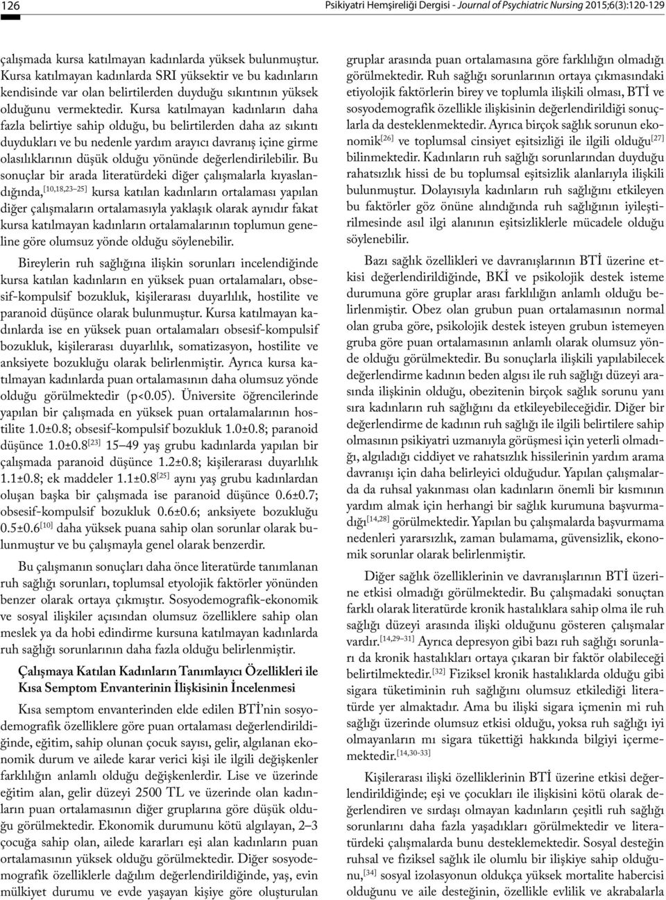 Kursa katılmayan kadınların daha fazla belirtiye sahip olduğu, bu belirtilerden daha az sıkıntı duydukları ve bu nedenle yardım arayıcı davranış içine girme olasılıklarının düşük olduğu yönünde