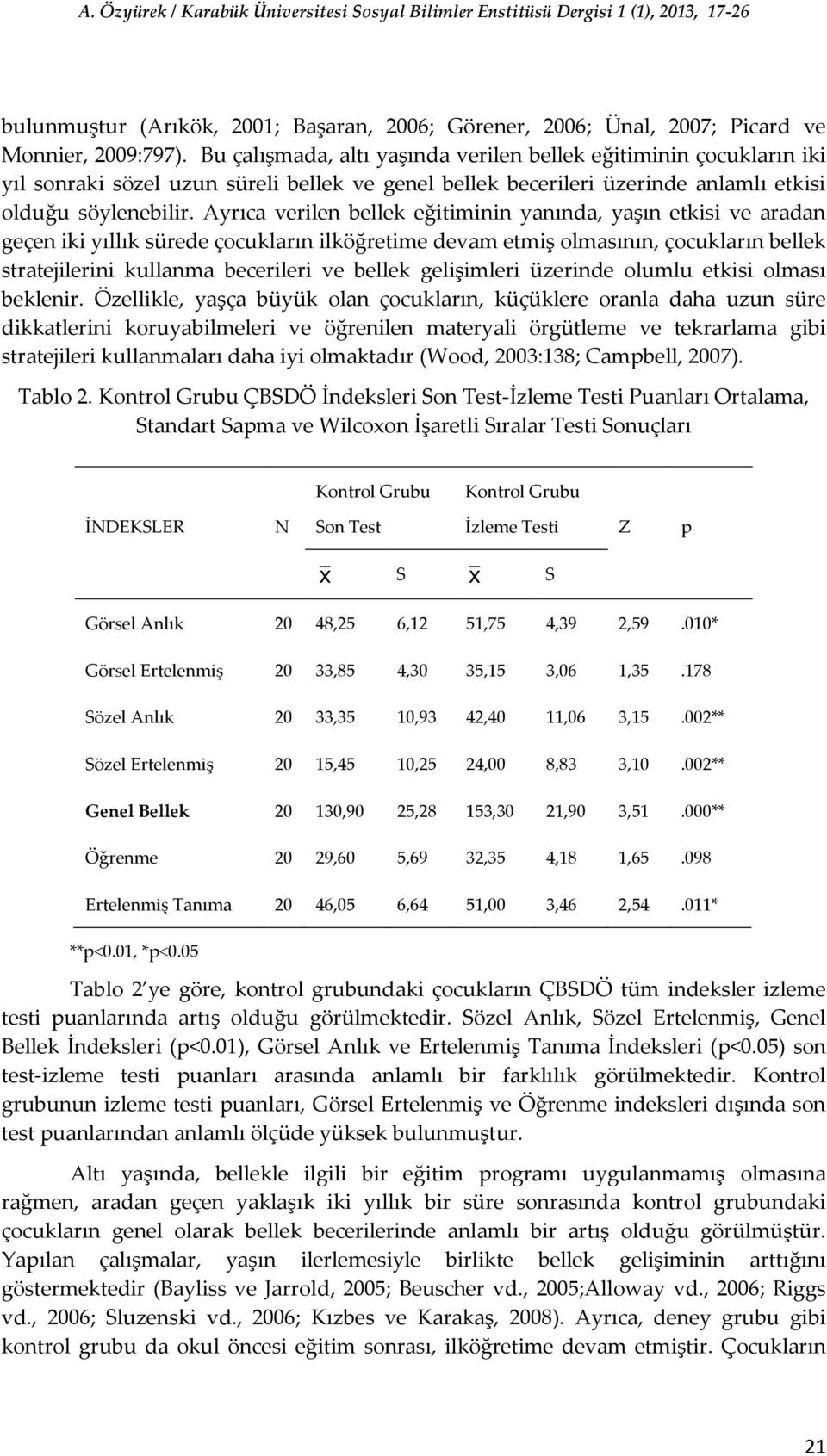 Ayrıca verilen bellek eğitiminin yanında, yaşın etkisi ve aradan geçen iki yıllık sürede çocukların ilköğretime devam etmiş olmasının, çocukların bellek stratejilerini kullanma becerileri ve bellek