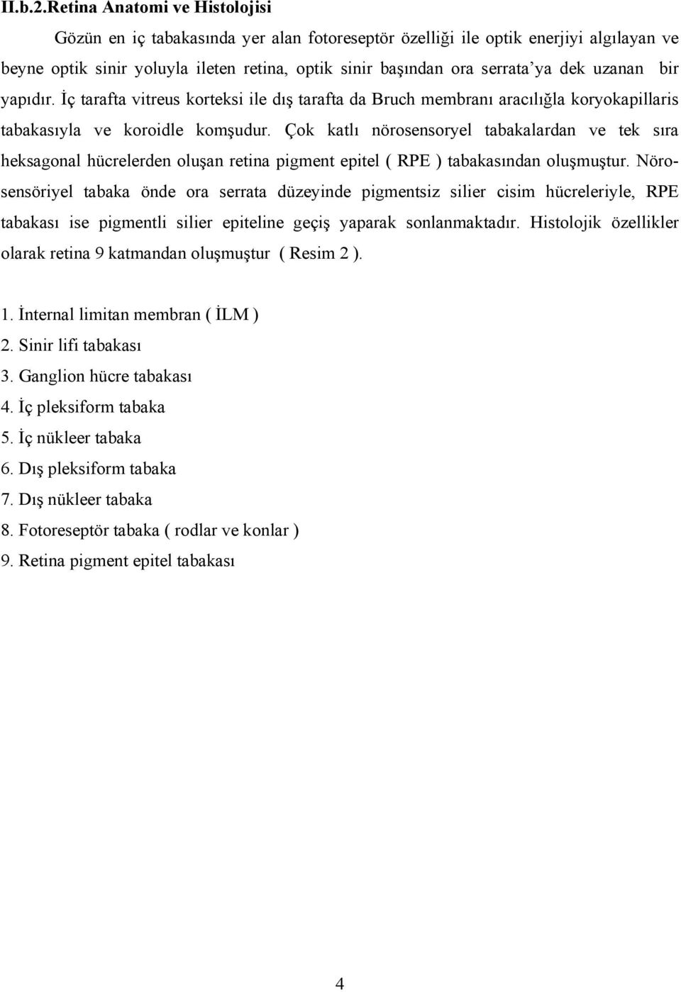 uzanan bir yapıdır. İç tarafta vitreus korteksi ile dış tarafta da Bruch membranı aracılığla koryokapillaris tabakasıyla ve koroidle komşudur.