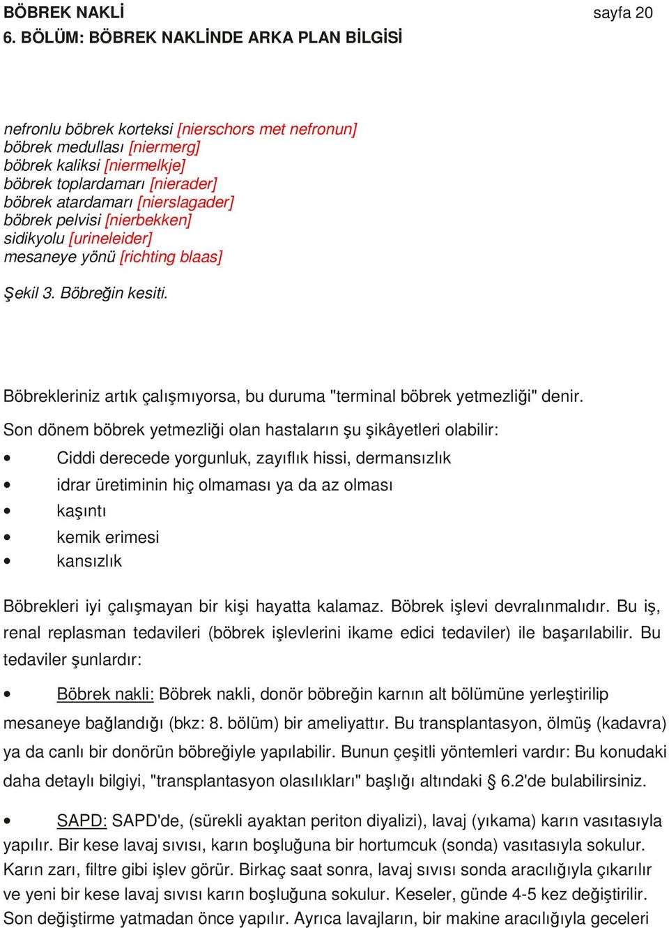 [nierslagader] böbrek pelvisi [nierbekken] sidikyolu [urineleider] mesaneye yönü [richting blaas] Şekil 3. Böbreğin kesiti.