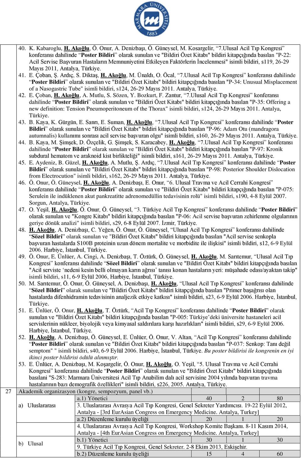 Faktörlerin İncelenmesi" isimli bildiri, s119, 2629 Mayıs 2011, Antalya, Türkiye. 41. E. Çoban, Ş. Ardıç, S. Diktaş, H. Akoğlu, M. Ünaldı, O. Öcal, 7.