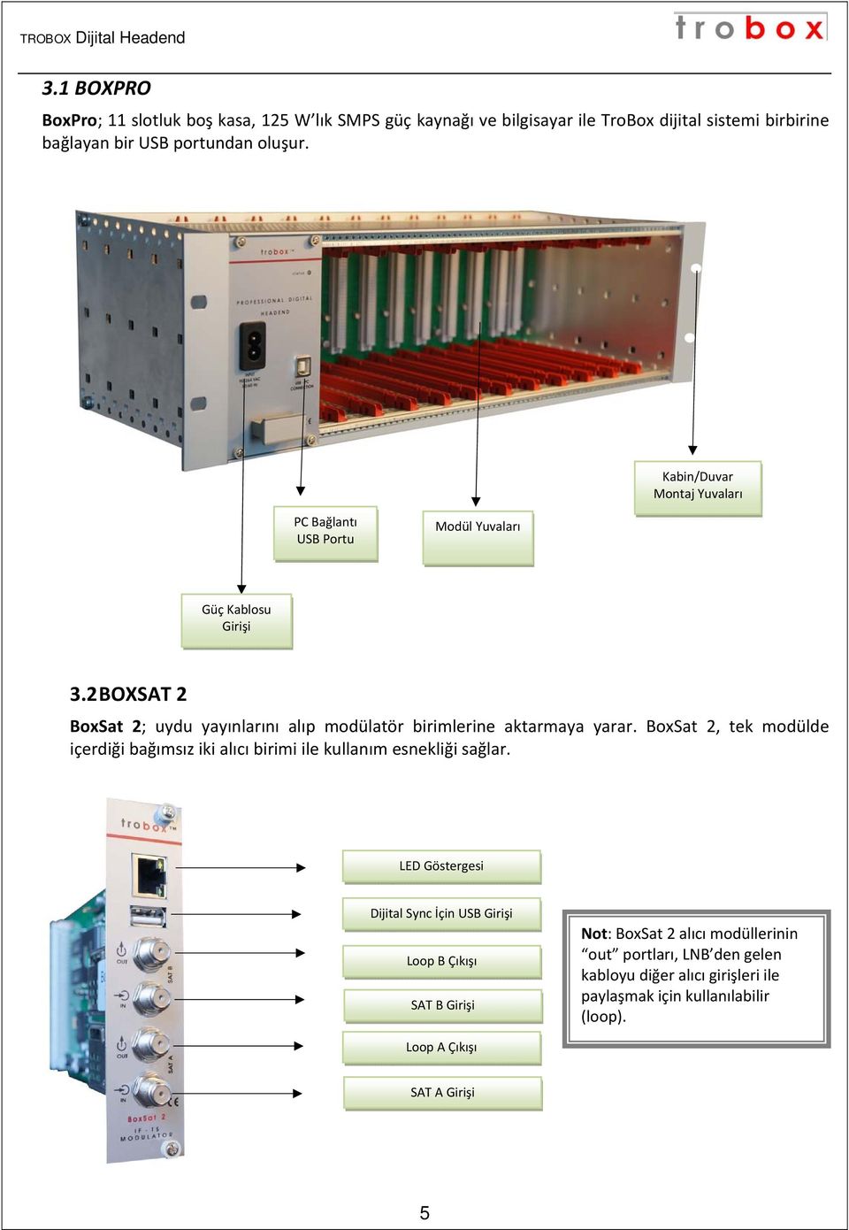 2 BOXSAT 2 BoxSat 2; uydu yayınlarını alıp modülatör birimlerine aktarmaya yarar.