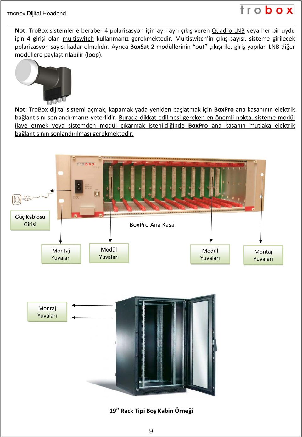 Not: TroBox dijital sistemi açmak, kapamak yada yeniden başlatmak için BoxPro ana kasanının elektrik bağlantısını sonlandırmanız yeterlidir.