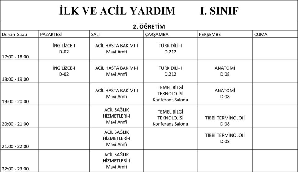 ACİL HASTA BAKIMI-I TÜRK DİLİ- I 19:00-20:00 ACİL HASTA BAKIMI-I