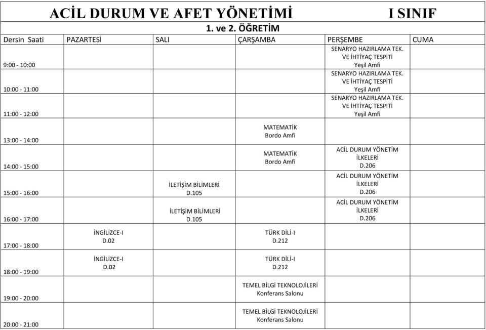 VE İHTİYAÇ TESPİTİ Yeşil Amfi İLETİŞİM BİLİMLERİ D.105 İLETİŞİM BİLİMLERİ D.