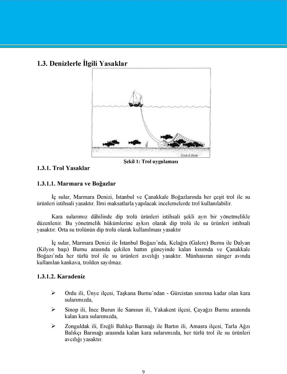 Bu yönetmelik hükümlerine aykırı olarak dip trolü ile su ürünleri istihsali yasaktır.