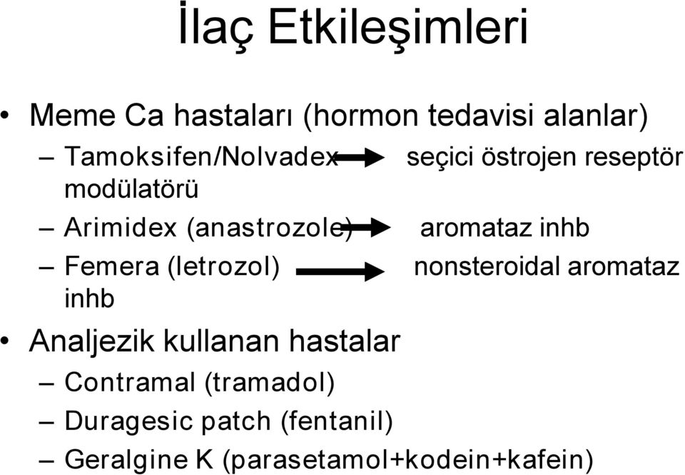 (letrozol) inhb Analjezik kullanan hastalar Contramal (tramadol) Duragesic