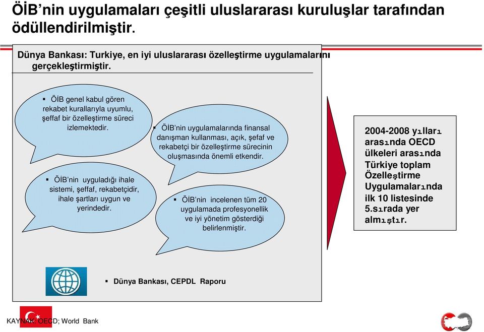 ÖĐB nin uygulamalarında finansal danışman kullanması, açık, şefaf ve rekabetçi bir özelleştirme sürecinin oluşmasında önemli etkendir.