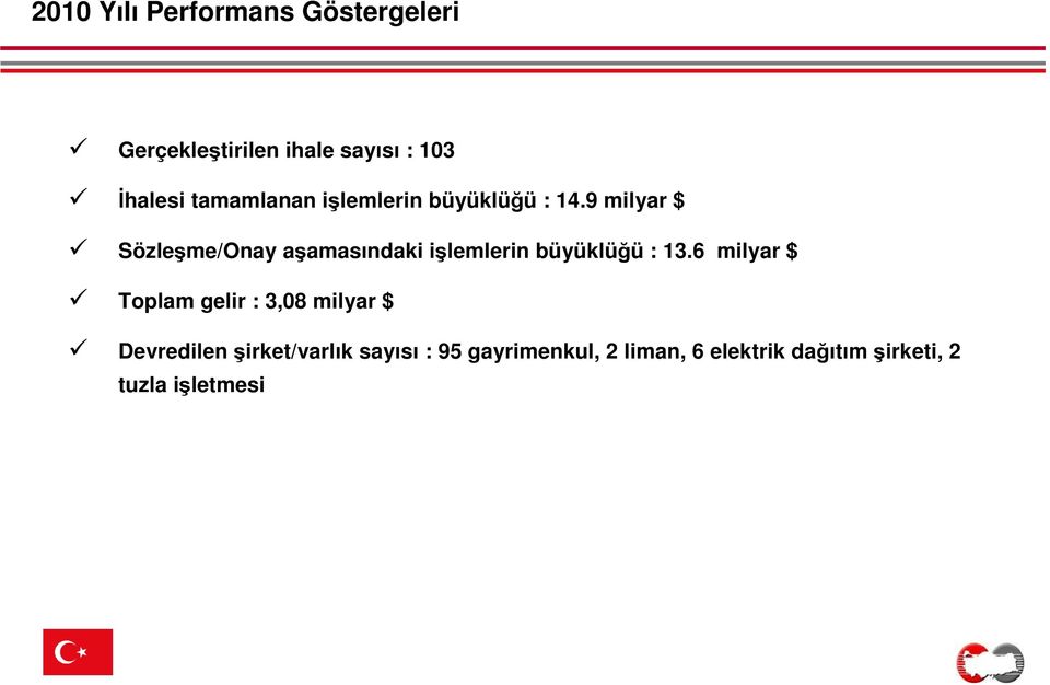 9 milyar $ Sözleşme/Onay aşamasındaki işlemlerin büyüklüğü : 13.