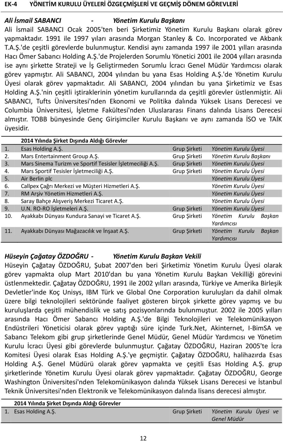 Kendisi aynı zamanda 1997 ile 2001 yılları arasında Hacı Ömer Sabancı Holding A.Ş.