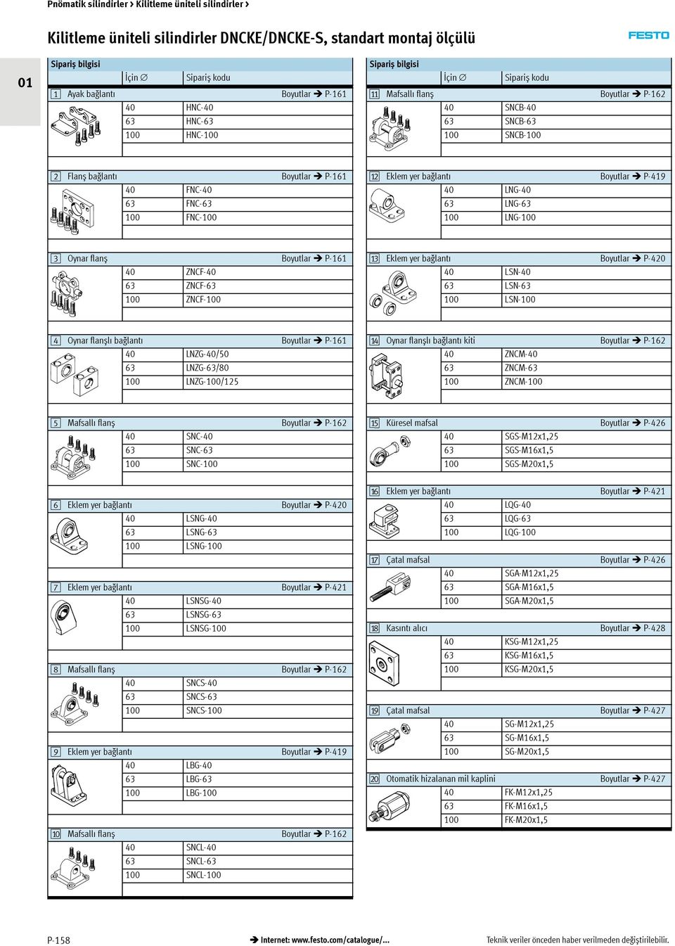 Eklem yer bağlantı Boyutlar P-420 40 LSN-40 63 LSN-63 100 LSN-100 4 Oynar flanșlı bağlantı Boyutlar P-161 40 LNZG-40/50 63 LNZG-63/80 100 LNZG-100/125 ad Oynar flanșlı bağlantı kiti Boyutlar P-162 40