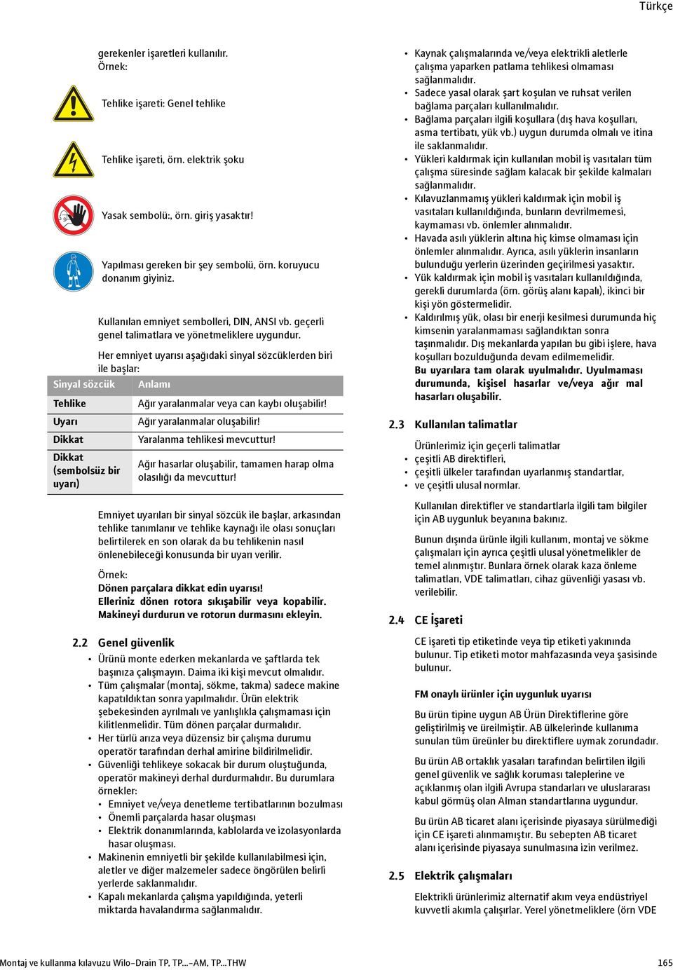 elektrik şoku Yasak sembolü:, örn. giriş yasaktır! Yapılması gereken bir şey sembolü, örn. koruyucu donanım giyiniz.