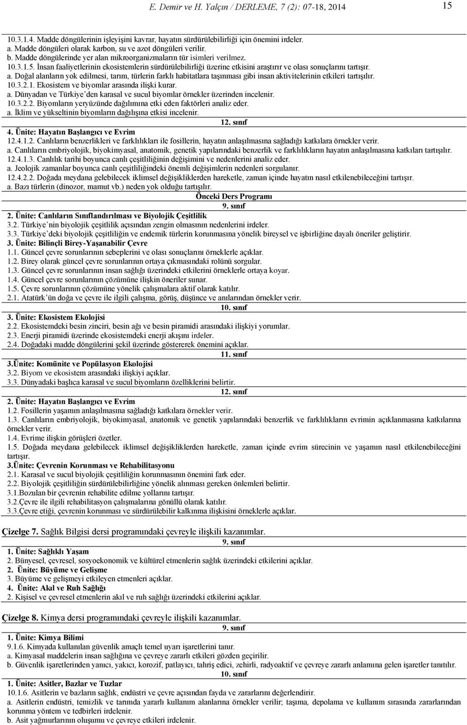 10.3.2.1. Ekosistem ve biyomlar arasında ilişki kurar. a. Dünyadan ve Türkiye den karasal ve sucul biyomlar örnekler üzerinden incelenir. 10.3.2.2. Biyomların yeryüzünde dağılımına etki eden faktörleri analiz eder.