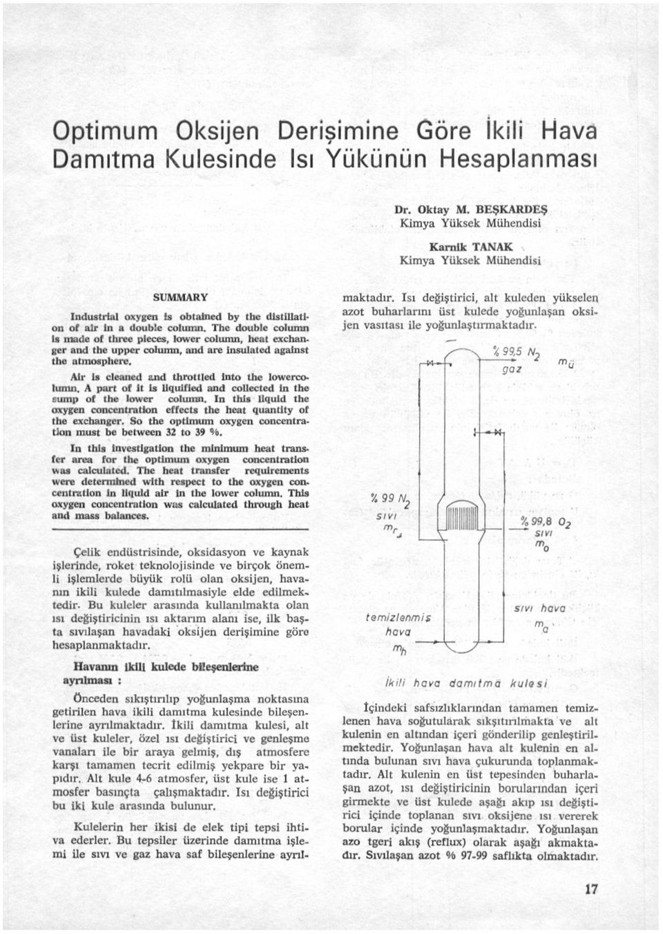 The double column la made of three pleces, tower column, heat exchanger and thc upper column, and a re insulated against thc atmospherc. Alr İs cleaned and throttled Into thc lowercolumn.