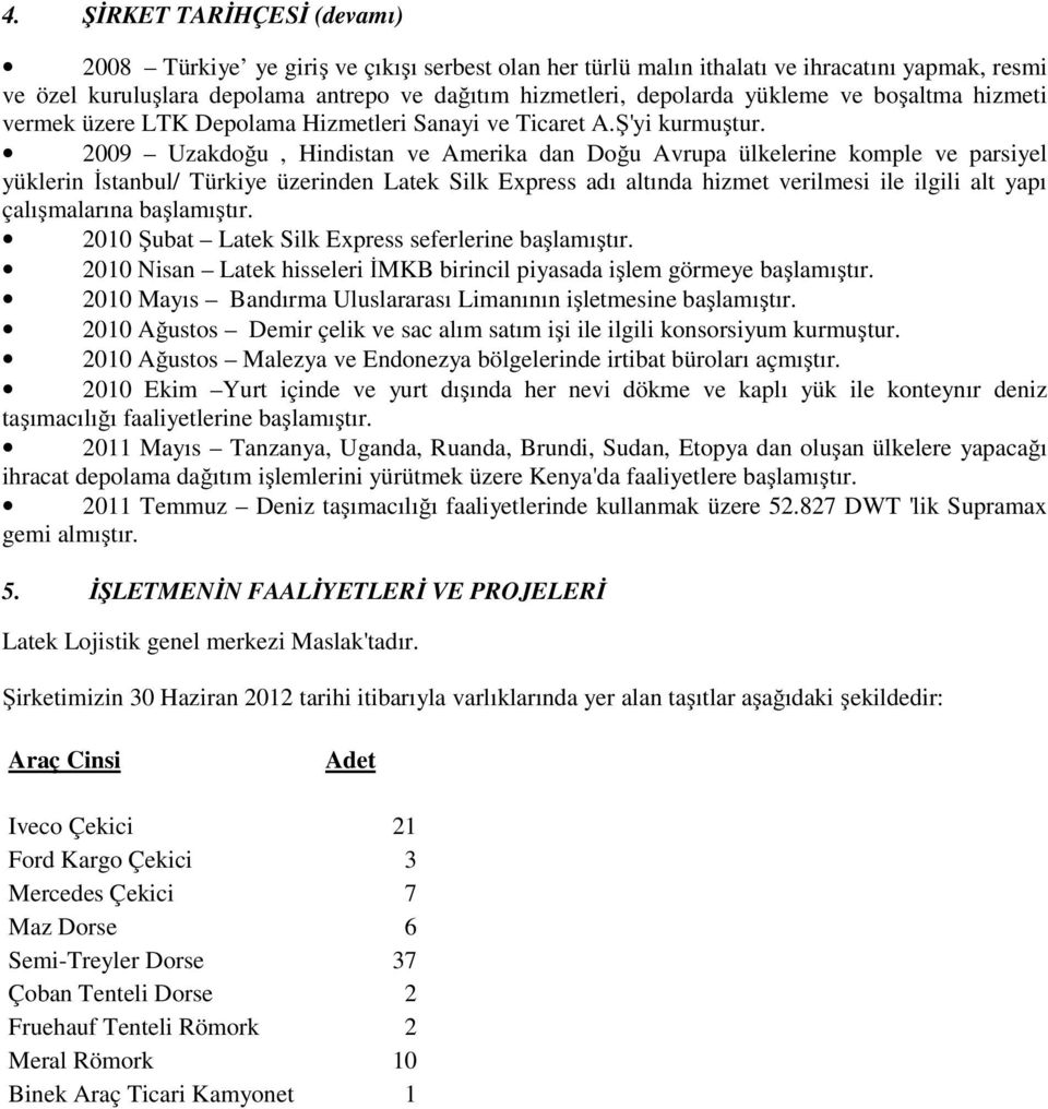 2009 Uzakdoğu, Hindistan ve Amerika dan Doğu Avrupa ülkelerine komple ve parsiyel yüklerin İstanbul/ Türkiye üzerinden Latek Silk Express adı altında hizmet verilmesi ile ilgili alt yapı