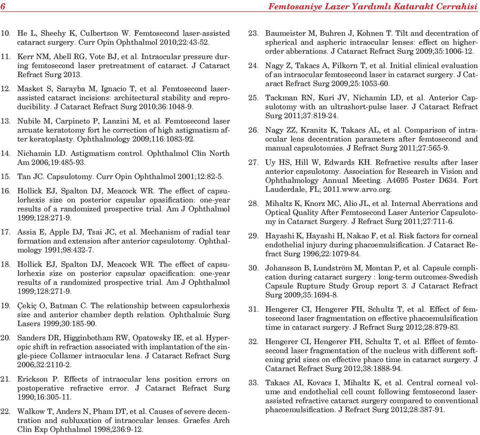 Femtosecond laserassisted cataract incisions: architectural stability and reproducibility. J Cataract Refract Surg 2010;36:1048-9. 13. Nubile M, Carpineto P, Lanzini M, et al.