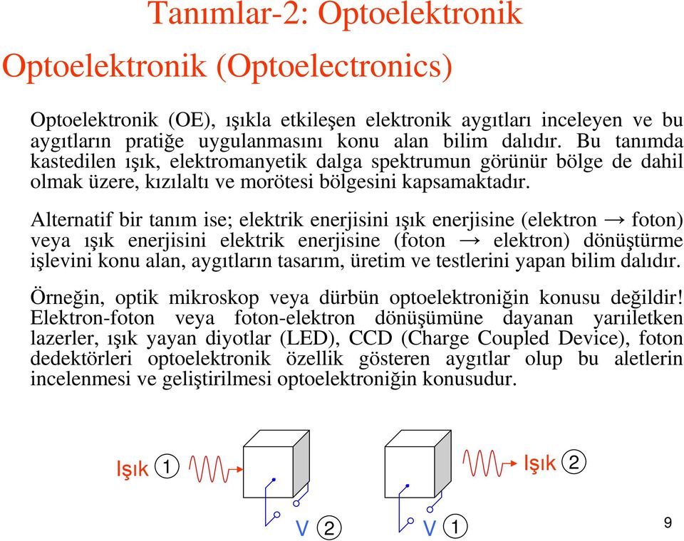 Alernaif bir anım ise; elekrik enerjisini ışık enerjisine (elekron foon) veya ışık enerjisini elekrik enerjisine (foon elekron) dönüşürme işlevini konu alan, aygıların asarım, üreim ve eslerini yapan