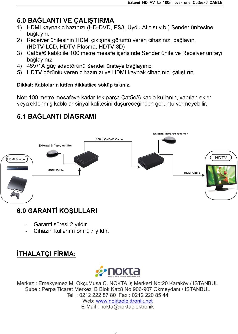 5) HDTV görüntü veren cihazınızı ve HDMI kaynak cihazınızı çalıştırın. Dikkat: Kabloların lütfen dikkatlice söküp takınız.