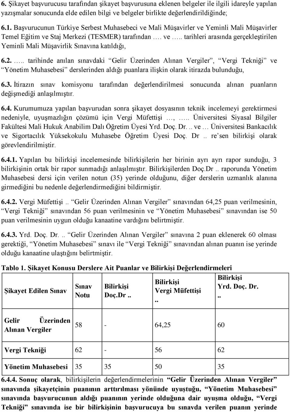 2... tarihinde anılan sınavdaki Gelir Üzerinden Alınan Vergiler, Vergi Tekniği ve Yönetim Muhasebesi derslerinden aldığı puanlara ilişkin olarak itirazda bulunduğu, 6.3.