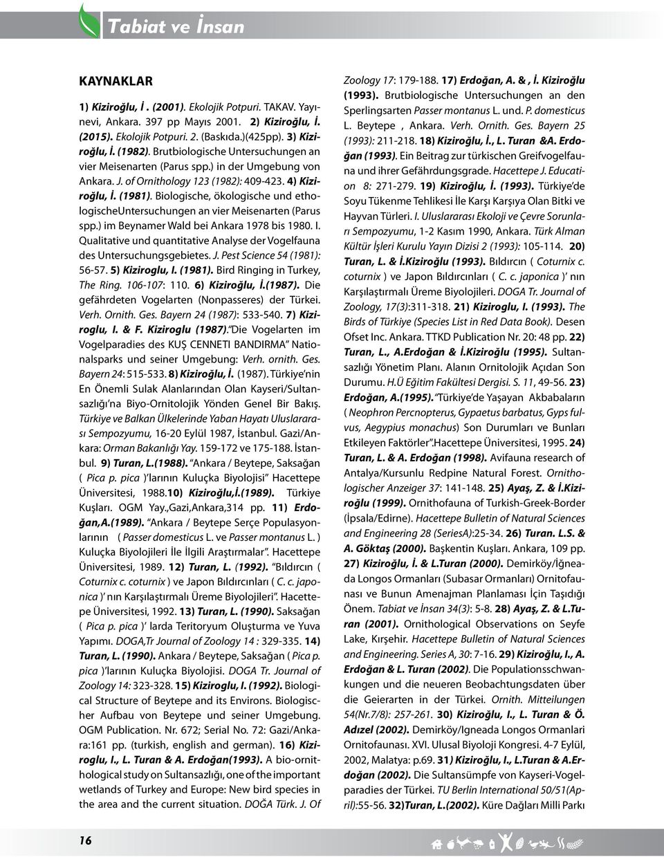 Biologische, ökologische und ethologischeuntersuchungen an vier Meisenarten (Parus spp.) im Beynamer Wald bei Ankara 1978 bis 1980. I.