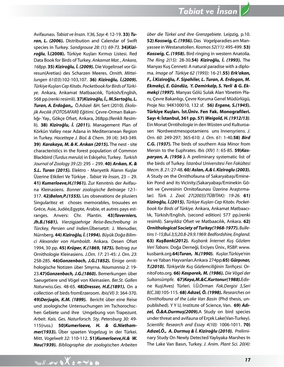 Mitteilungen 61(03):102-103,107. 36) Kiziroğlu, İ.(2009). Türkiye Kuşları Cep Kitabı. Pocketbook for Birds of Türkiye. Ankara, Ankamat Matbaacılık, Türkish/English, 568 pp.(renki resimli).