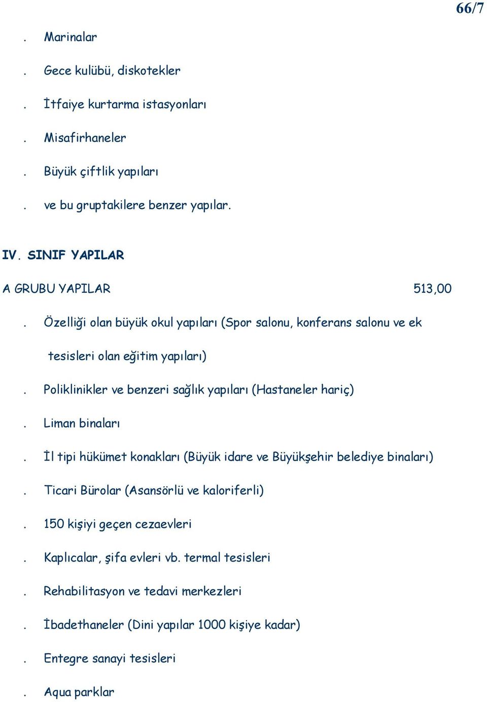 Poliklinikler ve benzeri sağlık yapıları (Hastaneler hariç). Liman binaları. Đl tipi hükümet konakları (Büyük idare ve Büyükşehir belediye binaları).