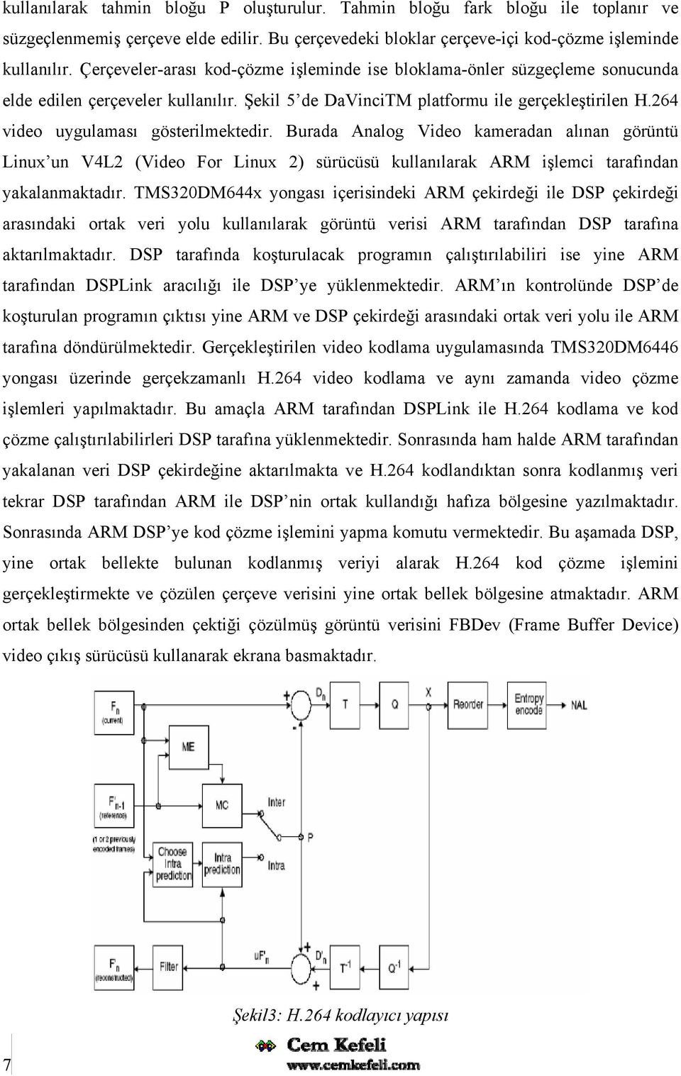 264 video uygulaması gösterilmektedir. Burada Analog Video kameradan alınan görüntü Linux un V4L2 (Video For Linux 2) sürücüsü kullanılarak ARM işlemci tarafından yakalanmaktadır.