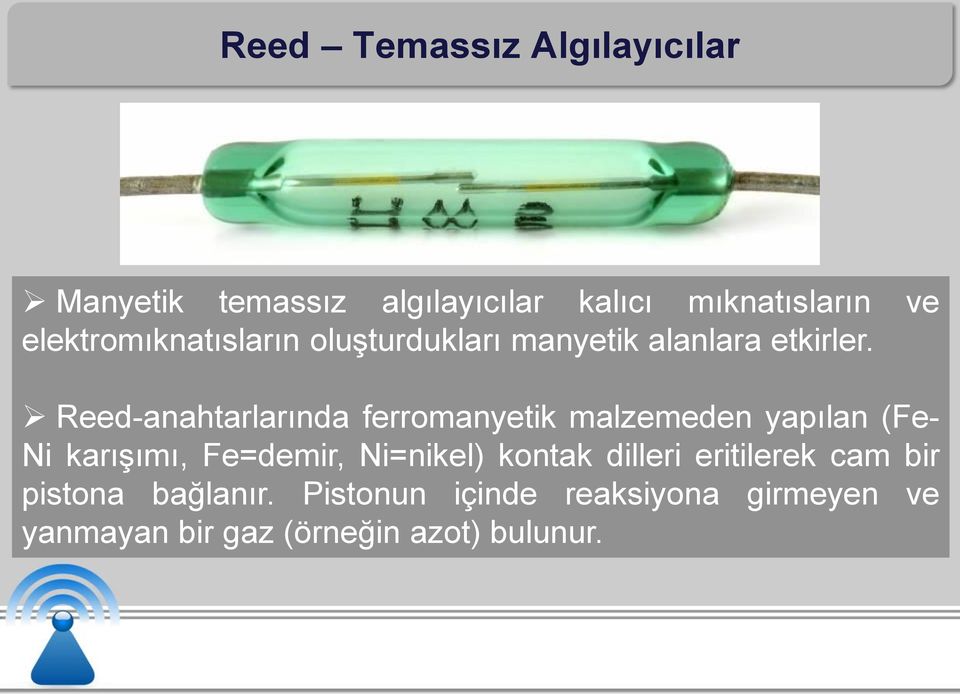 Reed-anahtarlarında ferromanyetik malzemeden yapılan (Fe- Ni karışımı, Fe=demir, Ni=nikel)