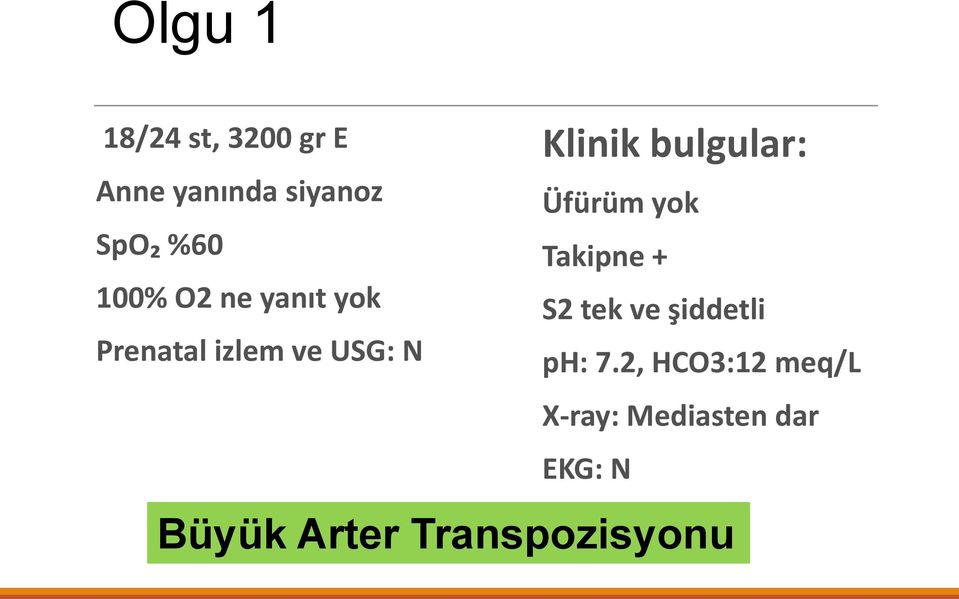 bulgular: Üfürüm yok Takipne + S2 tek ve şiddetli ph: 7.