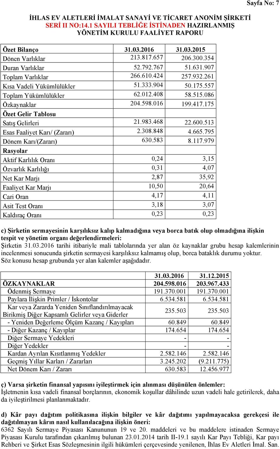 795 Dönem Karı/(Zararı) 630.583 8.117.