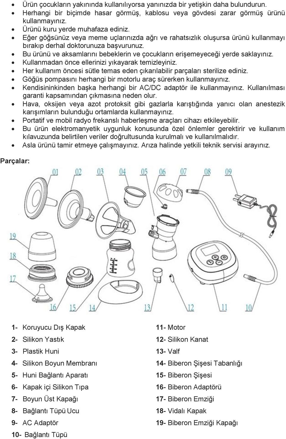 Bu ürünü ve aksamlarını bebeklerin ve çocukların erişemeyeceği yerde saklayınız. Kullanmadan önce ellerinizi yıkayarak temizleyiniz.