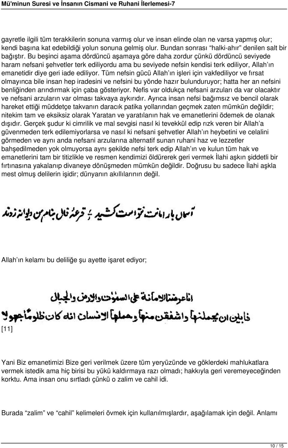 Bu beşinci aşama dördüncü aşamaya göre daha zordur çünkü dördüncü seviyede haram nefsani şehvetler terk ediliyordu ama bu seviyede nefsin kendisi terk ediliyor, Allah ın emanetidir diye geri iade