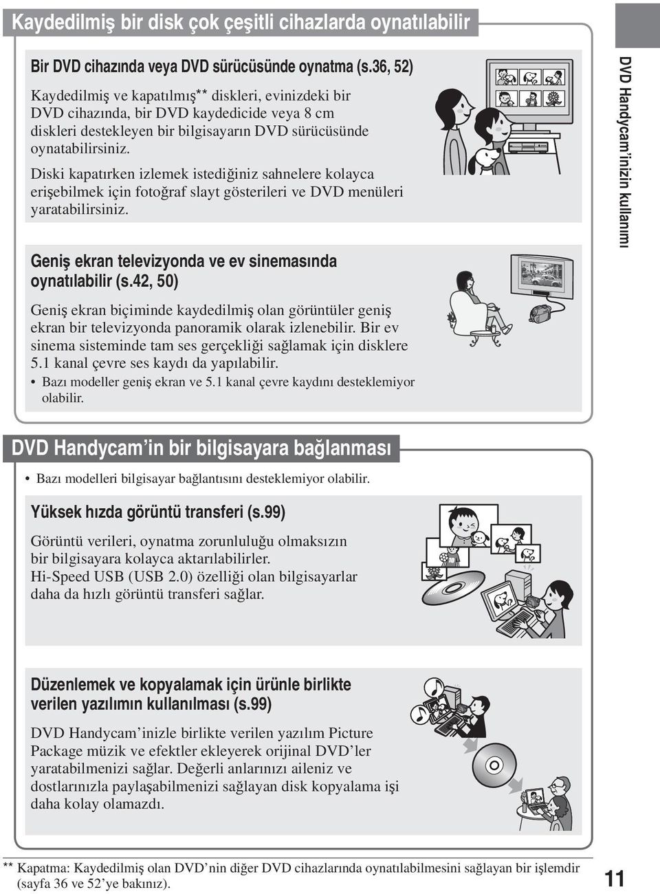 Diski kapatırken izlemek istediğiniz sahnelere kolayca erişebilmek için fotoğraf slayt gösterileri ve DVD menüleri yaratabilirsiniz. Geniş ekran televizyonda ve ev sinemasında oynatılabilir (s.