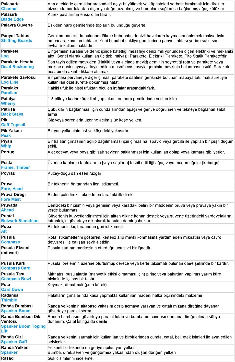 Ekseni (mihveri) Ana direklerle çarmıklar arasındaki açıyı büyültmek ve küpeşteleri serbest bırakmak için direkler hizasında bordalardan dışarıya doğru uzatılmış ve bordalara sağlamca bağlanmış ağaç