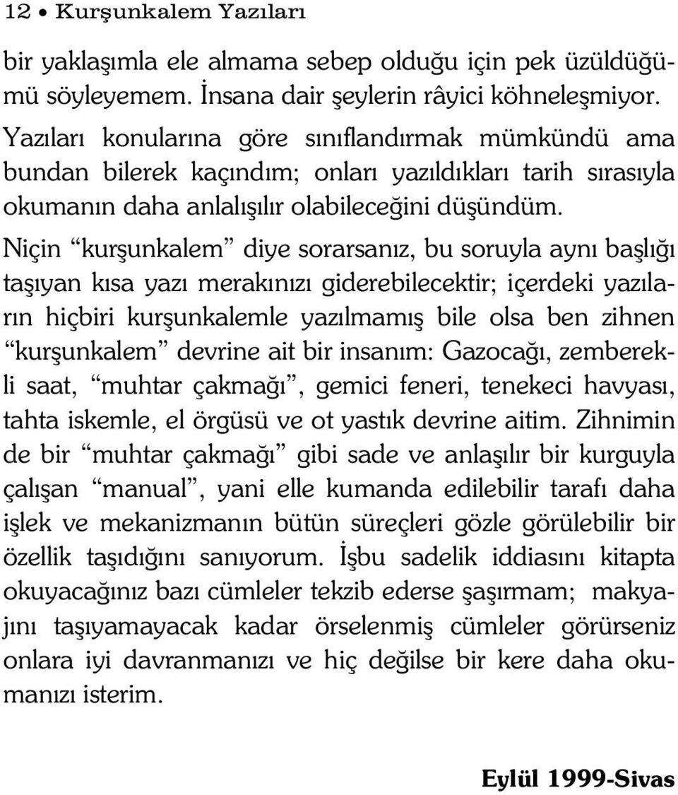 Niçin kurşunkalem diye sorarsanız, bu soruyla aynı başlığı taşıyan kısa yazı merakınızı giderebilecektir; içerdeki yazıların hiçbiri kurşunkalemle yazılmamış bile olsa ben zihnen kurşunkalem devrine