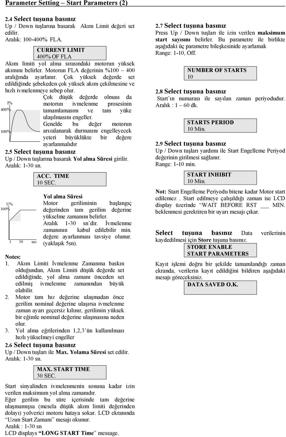 Çok yüksek değerde set edildiğinde şebekeden çok yüksek akım çekilmesine ve hızlı ivmelenmeye sebep olur.