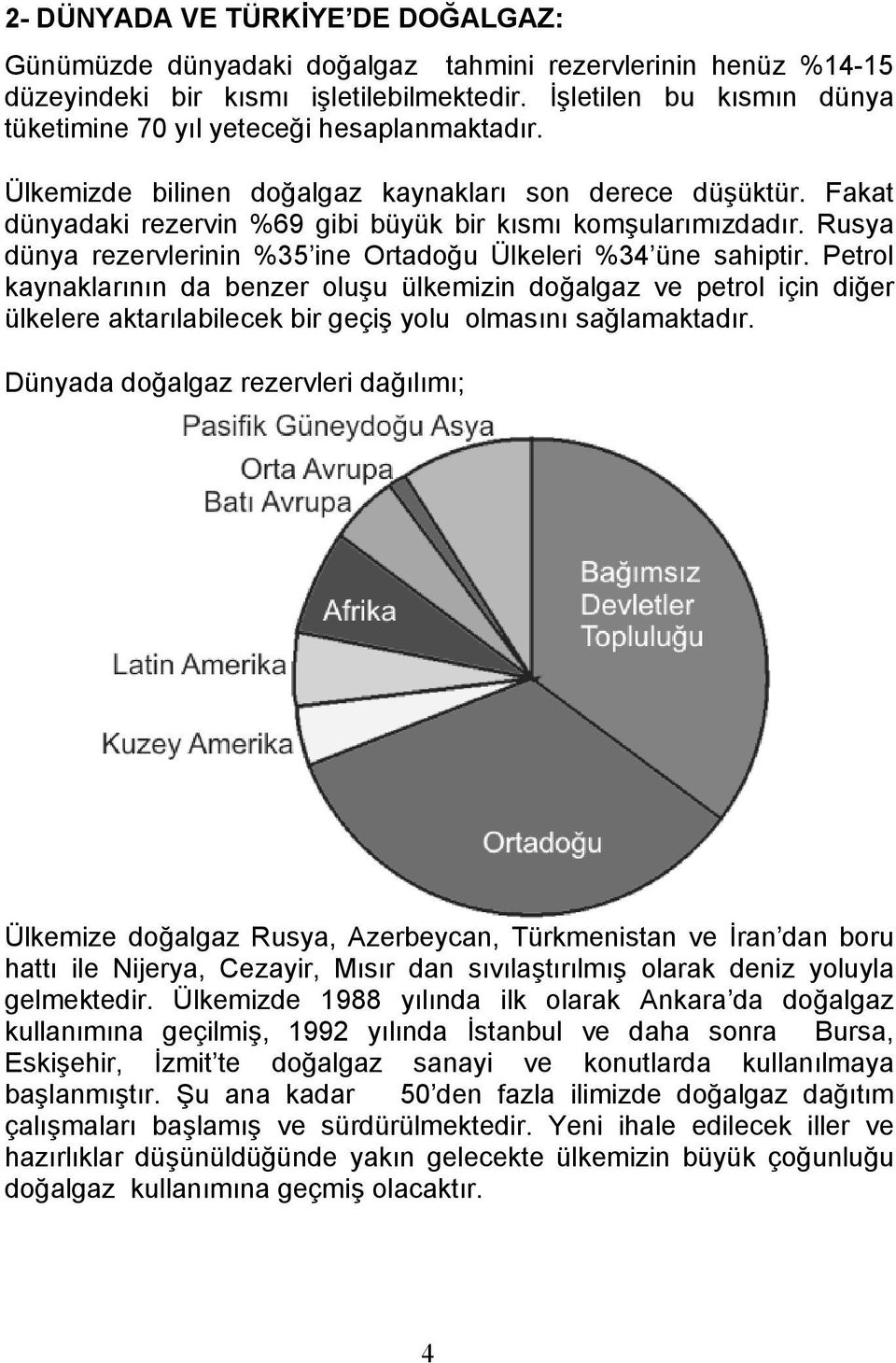 Rusya dünya rezervlerinin %35 ine Ortadoğu Ülkeleri %34 üne sahiptir.