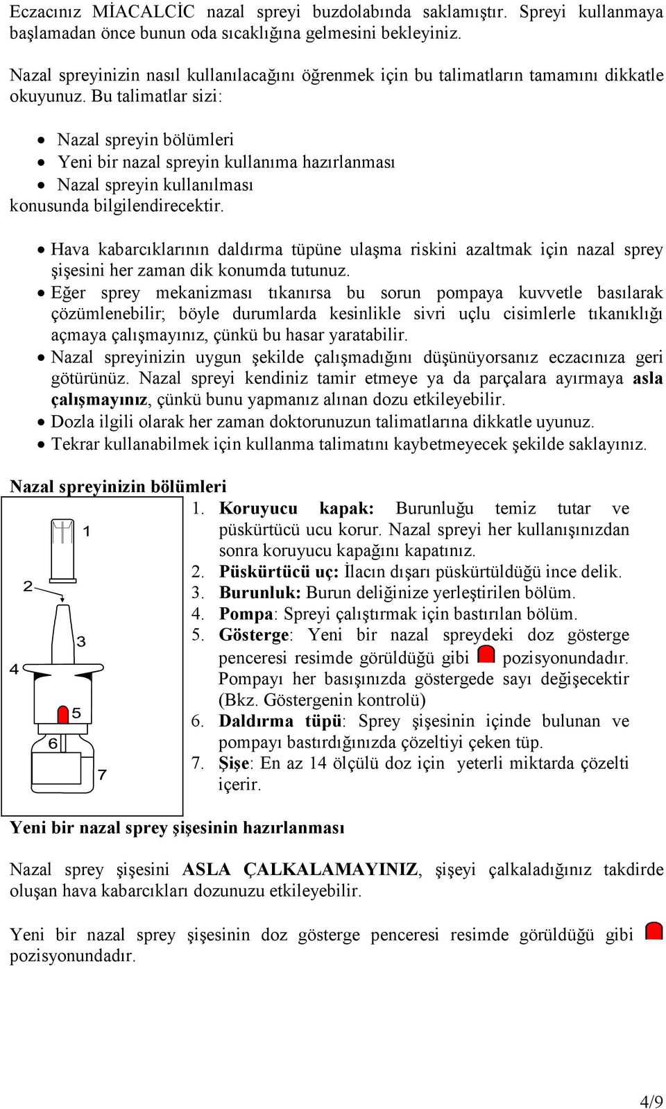 Bu talimatlar sizi: Nazal spreyin bölümleri Yeni bir nazal spreyin kullanıma hazırlanması Nazal spreyin kullanılması konusunda bilgilendirecektir.