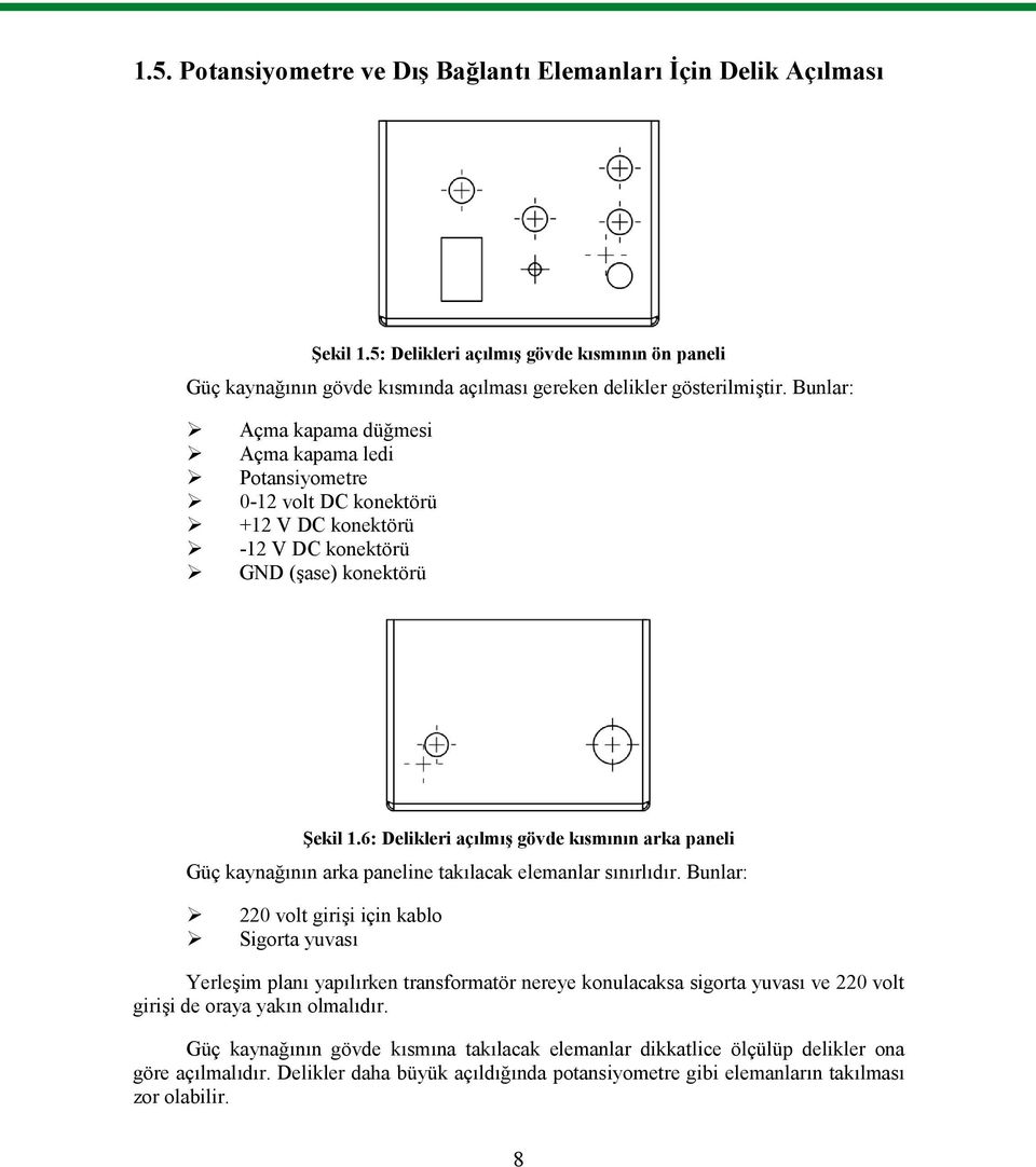 6: Delikleri açılmış gövde kısmının arka paneli Güç kaynağının arka paneline takılacak elemanlar sınırlıdır.