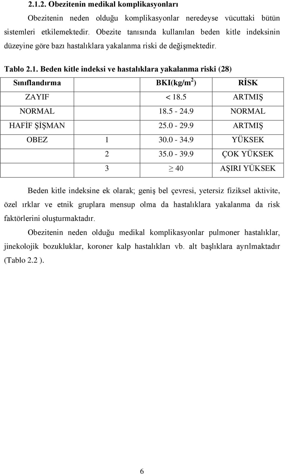 Beden kitle indeksi ve hastalıklara yakalanma riski (28) Sınıflandırma BKI(kg/m 2 ) RİSK ZAYIF < 18.5 ARTMIŞ NORMAL 18.5-24.9 NORMAL HAFİF ŞİŞMAN 25.0-29.9 ARTMIŞ OBEZ 1 30.0-34.9 YÜKSEK 2 35.0-39.