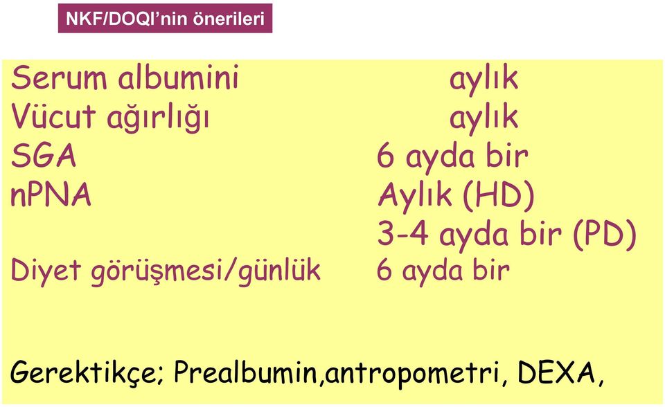 aylık 6 ayda bir Aylık (HD) 3-4 ayda bir (PD) 6