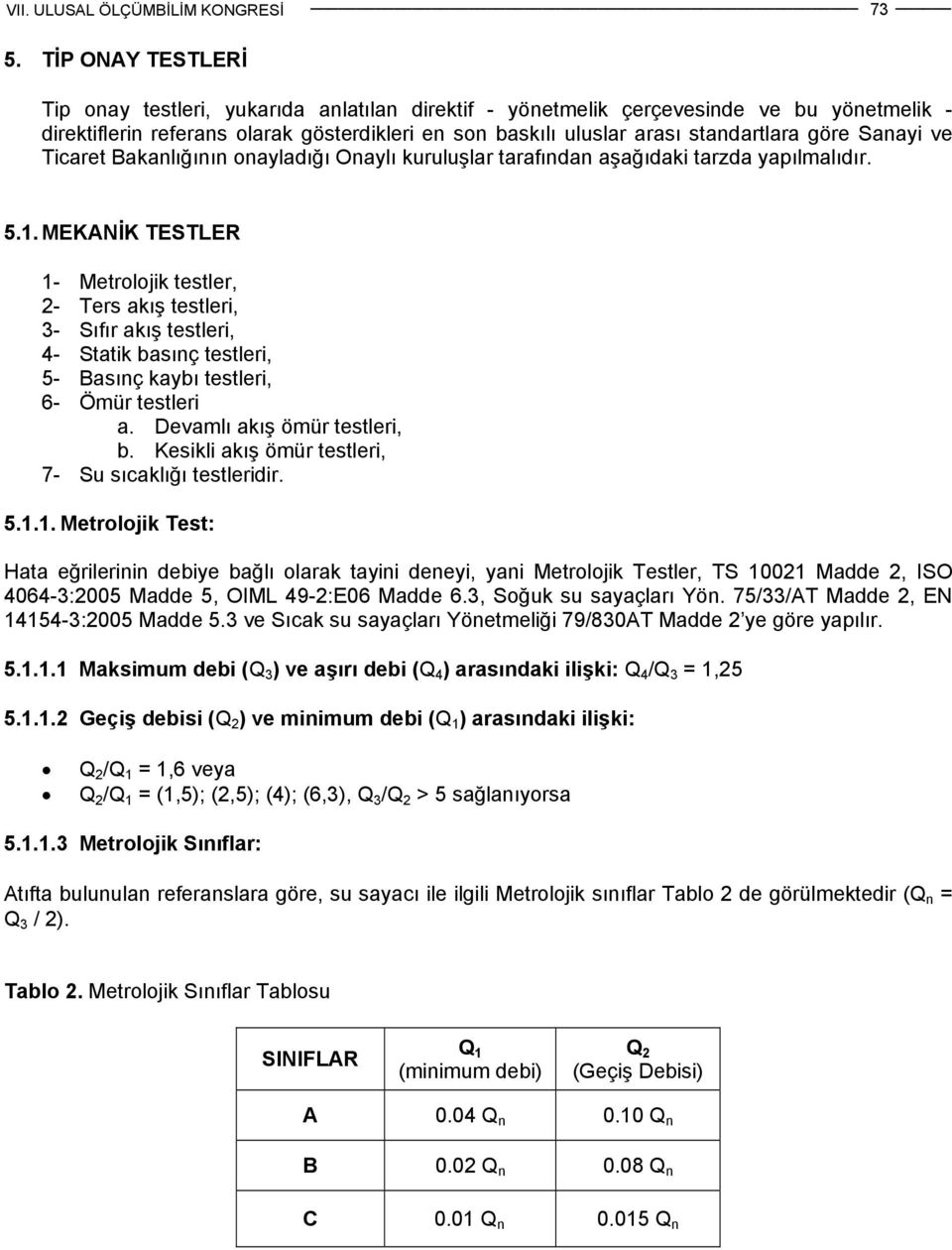 MEKANİK TESTLER 1- Metrolojik testler, 2- Ters akış testleri, 3- Sıfır akış testleri, 4- Statik basınç testleri, 5- Basınç kaybı testleri, 6- Ömür testleri a. Devamlı akış ömür testleri, b.