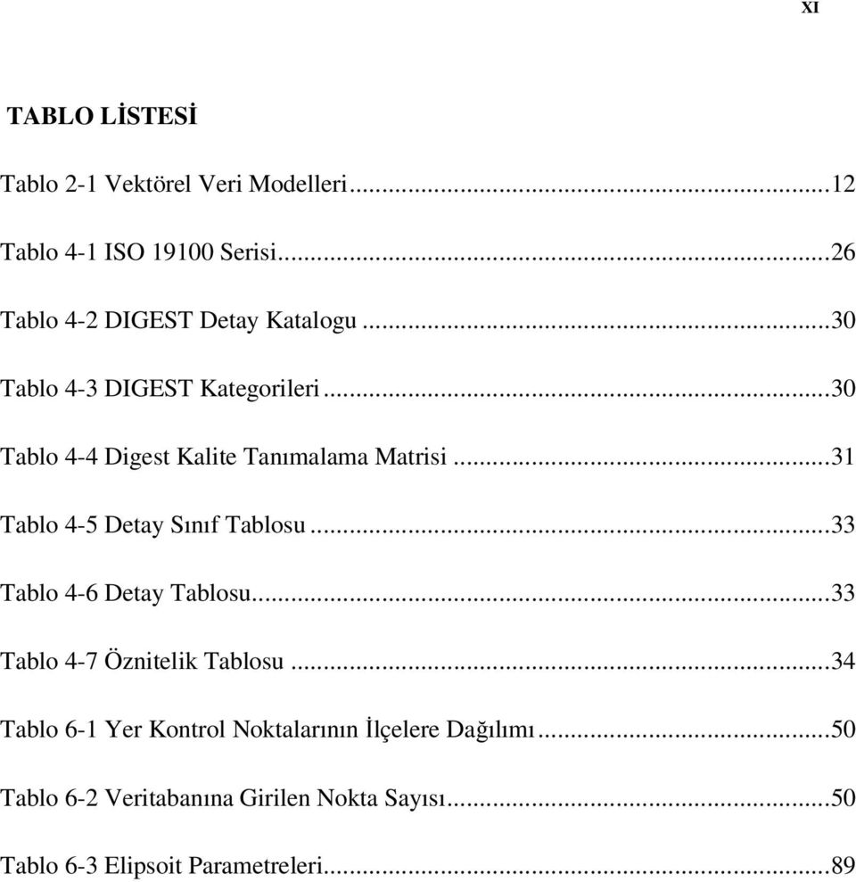 .. 30 Tablo 4-4 Digest Kalite Tanımalama Matrisi... 31 Tablo 4-5 Detay Sınıf Tablosu... 33 Tablo 4-6 Detay Tablosu.