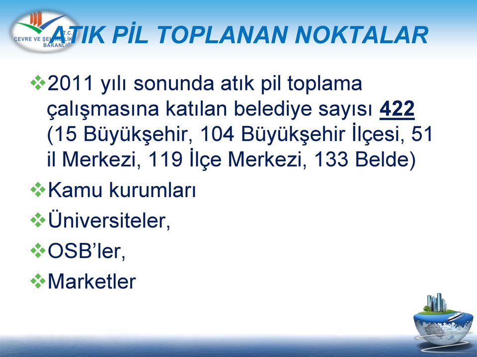 Büyükşehir, 104 Büyükşehir İlçesi, 51 il Merkezi, 119 İlçe