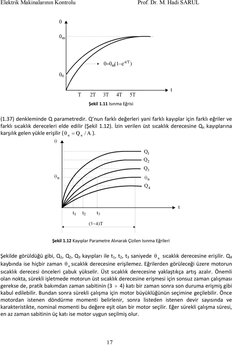 İzi verile üst sıcaklık derecesie Q kayıplarıa karşılık gele yükle erişilir ( θ = Q / A ). θ Q Q Q 3 θ θ Q 4 t t t3 t (3~4)T Şekil.