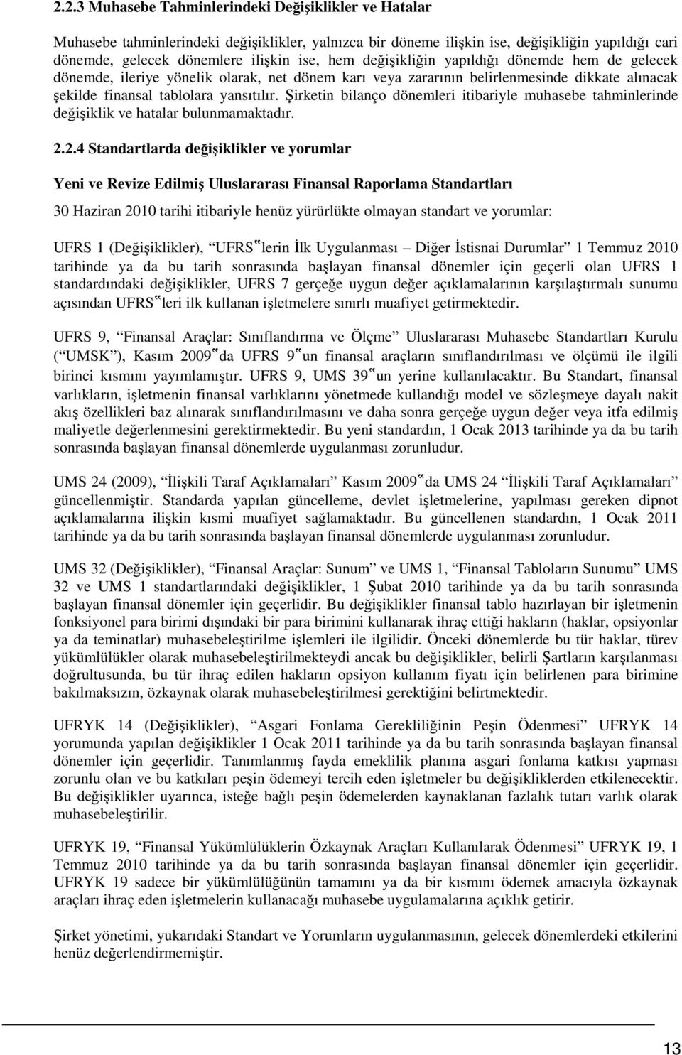 Şirketin bilanço dönemleri itibariyle muhasebe tahminlerinde değişiklik ve hatalar bulunmamaktadır. 2.