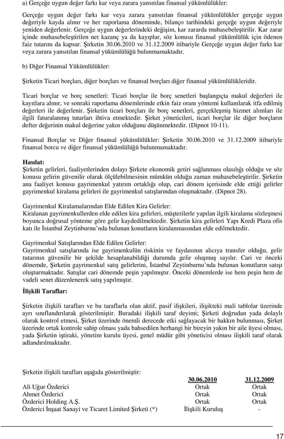 Kar zarar içinde muhasebeleştirilen net kazanç ya da kayıplar, söz konusu finansal yükümlülük için ödenen faiz tutarını da kapsar. Şirketin ve 31.12.