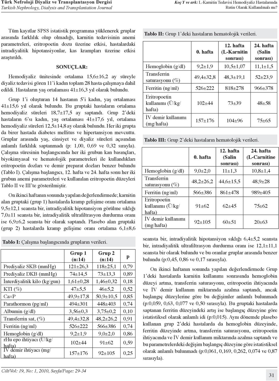 Hastaların yaş ortalaması 41±16,3 yıl olarak bulundu. Grup 1 i oluşturan 14 hastanın 5 i kadın, yaş ortalaması 41±15,6 yıl olarak bulundu.