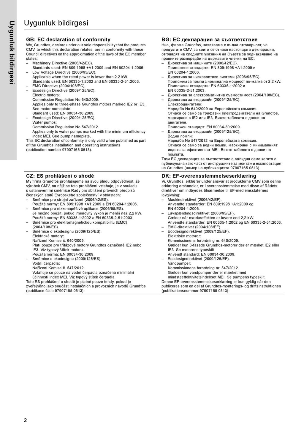 Low Voltage Directive (2006/95/EC). Applicable when the rated power is lower than 2.2 kw. Standards used: EN 60335-1:2002 and EN 60335-2-51:2003. EMC Directive (2004/108/EC).